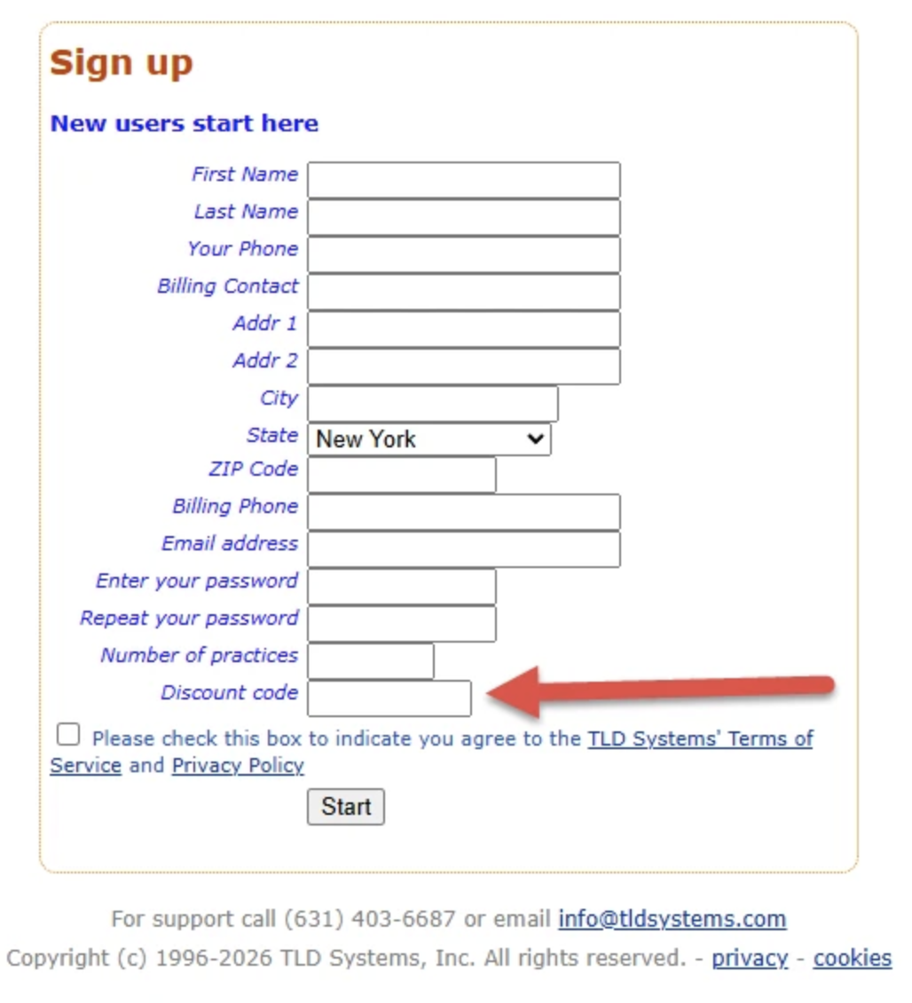 Signup Form w. Discount Code Highlighted